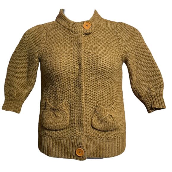 Topshop mustard alpaca blend short sleeve chunky cardigan with snap front Size 8 - Picture 1 of 9